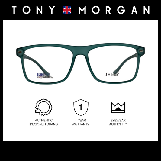 Tony Morgan Men's Green TR 90 Rectangle Eyeglasses with Anti-Blue Light and Replaceable Lens TMROWANTEAL57